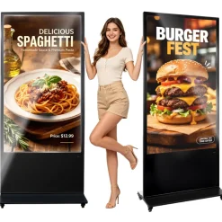 VEVOR 65 in Indoor Digital Signage 4K Floor Stand Advertising Display Kiosk, WiFi HDMI/USB Input Android OS, 178° Wide View, LCD Touchscreen Interactive Monitor, Mobile Commercial Totem Poster