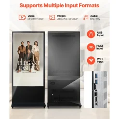 VEVOR 65 in Indoor Digital Signage 4K Floor Stand Advertising Display Kiosk, WiFi HDMI/USB Input Android OS, 178° Wide View, LCD Touchscreen Interactive Monitor, Mobile Commercial Totem Poster
