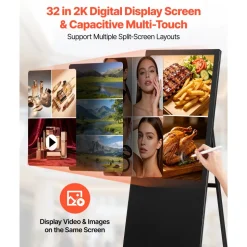 VEVOR 32 in Indoor Digital Signage Floor Standing Advertising Display Kiosk, WiFi HDMI/USB Input Android OS, 178° Wide View, LCD Touchscreen Interactive Monitor, Commercial Totem Vertical Poster
