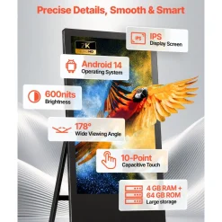 VEVOR 32 in Indoor Digital Signage Floor Standing Advertising Display Kiosk, WiFi HDMI/USB Input Android OS, 178° Wide View, LCD Touchscreen Interactive Monitor, Commercial Totem Vertical Poster