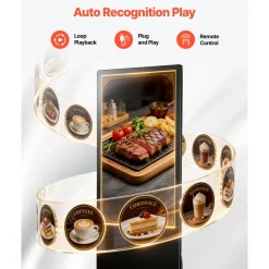 VEVOR 43 in Indoor Digital Signage Floor Standing Advertising Display Kiosk, with WiFi HDMI/USB Input Android OS, 178° Wide View, LCD Screen Interactive Monitor, Mobile Commercial Totem Poster