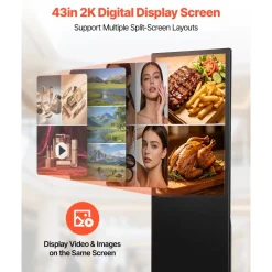 VEVOR 43 in Indoor Digital Signage Floor Standing Advertising Display Kiosk, with WiFi HDMI/USB Input Android OS, 178° Wide View, LCD Screen Interactive Monitor, Mobile Commercial Totem Poster