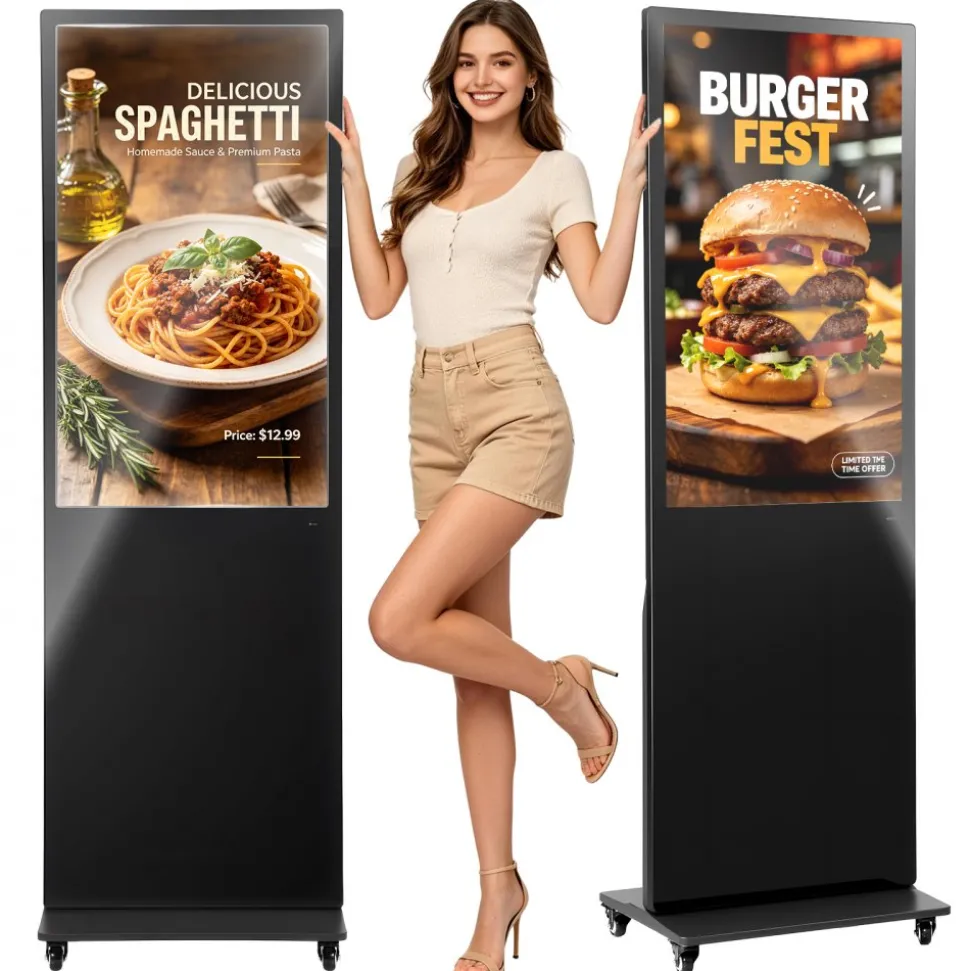 VEVOR 43 in Indoor Digital Signage Floor Standing Advertising Display Kiosk, with WiFi HDMI/USB Input Android OS, 178° Wide View, LCD Screen Interactive Monitor, Mobile Commercial Totem Poster