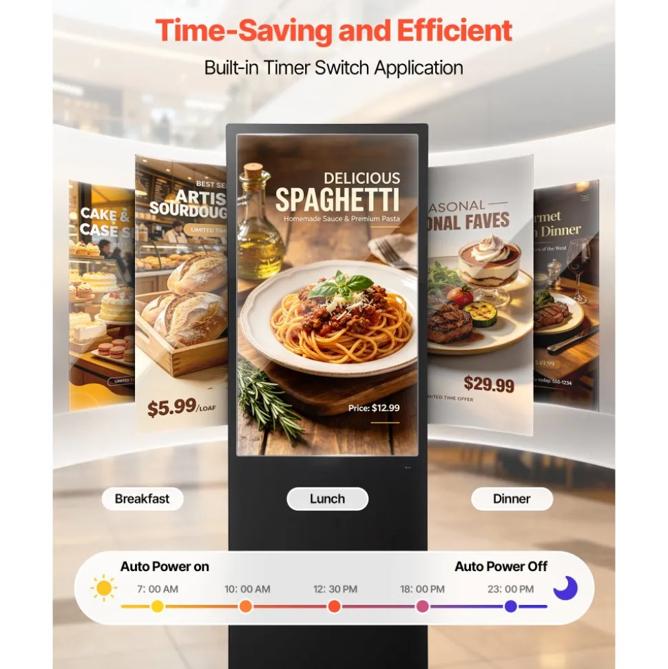 VEVOR 43 in Indoor Digital Signage Floor Standing Advertising Display Kiosk, with WiFi HDMI/USB Input Android OS, 178° Wide View, LCD Screen Interactive Monitor, Mobile Commercial Totem Poster