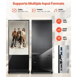 VEVOR 55 in Indoor Digital Signage 4K Floor Stand Advertising Display Kiosk, WiFi HDMI/USB Input Android OS, 178° Wide View, LCD Touchscreen Interactive Monitor, Mobile Commercial Totem Poster
