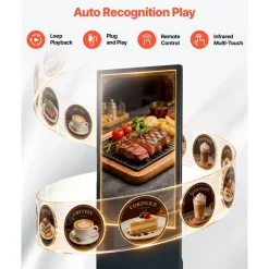VEVOR 55 in Indoor Digital Signage 4K Floor Stand Advertising Display Kiosk, WiFi HDMI/USB Input Android OS, 178° Wide View, LCD Touchscreen Interactive Monitor, Mobile Commercial Totem Poster