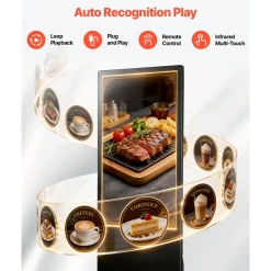 VEVOR 43 in Indoor Digital Signage Floor Standing Advertising Display Kiosk, WiFi HDMI/USB Input Android OS, 178° Wide View, LCD Touchscreen Interactive Monitor, Mobile Commercial Totem Poster