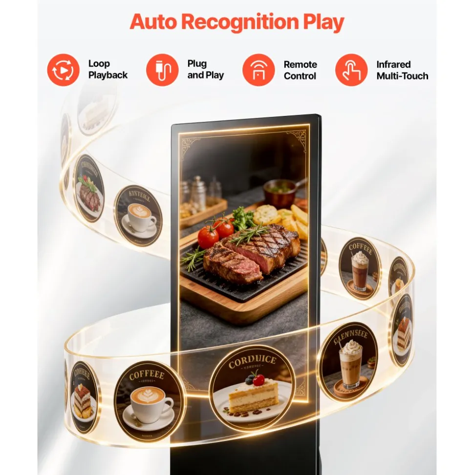 VEVOR 43 in Indoor Digital Signage Floor Standing Advertising Display Kiosk, WiFi HDMI/USB Input Android OS, 178° Wide View, LCD Touchscreen Interactive Monitor, Mobile Commercial Totem Poster