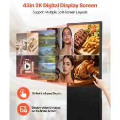 VEVOR 43 in Indoor Digital Signage Floor Standing Advertising Display Kiosk, WiFi HDMI/USB Input Android OS, 178° Wide View, LCD Touchscreen Interactive Monitor, Mobile Commercial Totem Poster