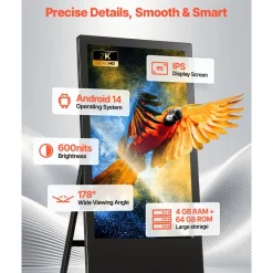 VEVOR 32 in Indoor Digital Signage Floor Standing Advertising Display Kiosk, with WiFi HDMI/USB Input Android OS, 178° Wide View, LCD Screen Interactive Monitor, Commercial Totem Vertical Poster