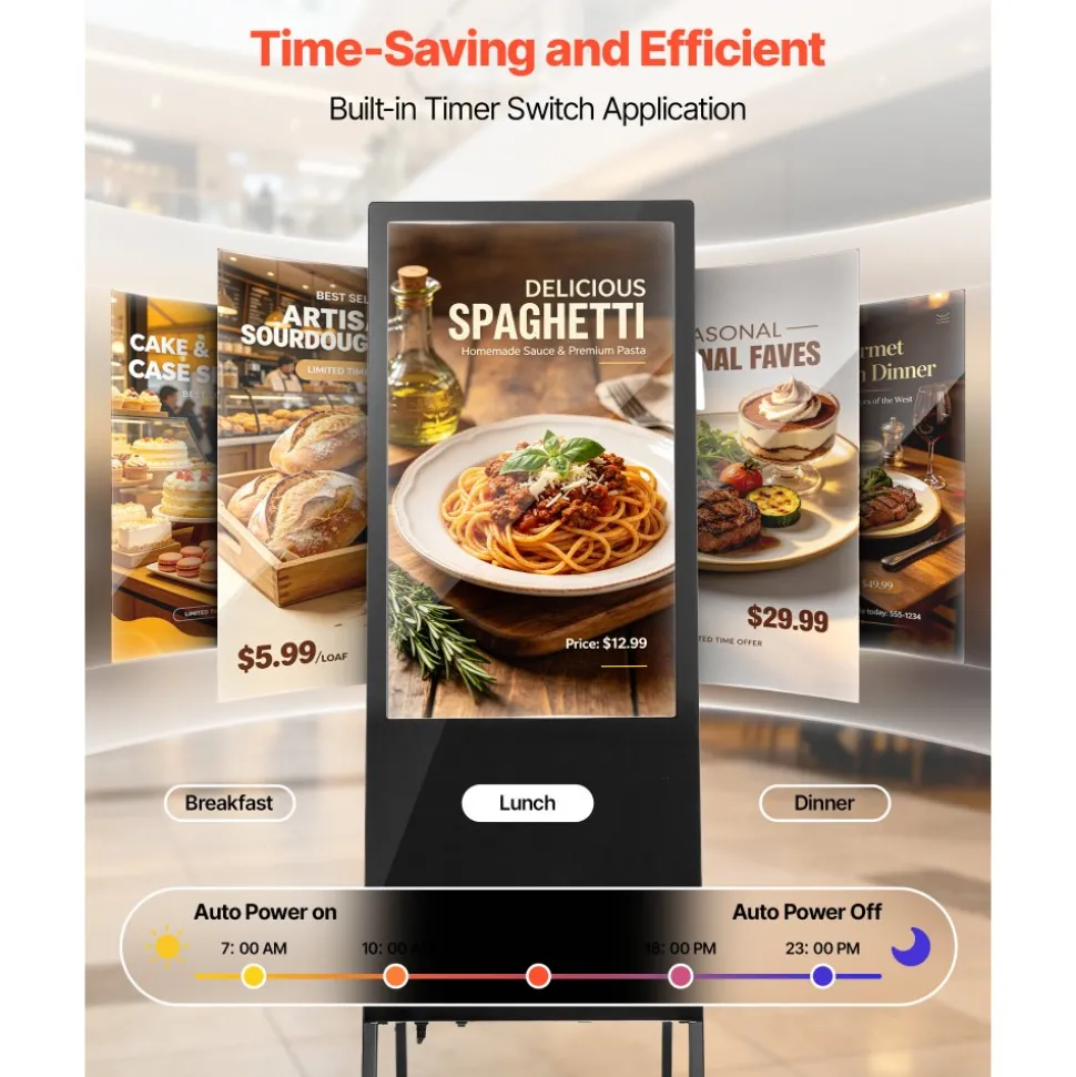 VEVOR 32 in Indoor Digital Signage Floor Standing Advertising Display Kiosk, with WiFi HDMI/USB Input Android OS, 178° Wide View, LCD Screen Interactive Monitor, Commercial Totem Vertical Poster