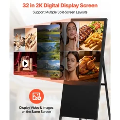 VEVOR 32 in Indoor Digital Signage Floor Standing Advertising Display Kiosk, with WiFi HDMI/USB Input Android OS, 178° Wide View, LCD Screen Interactive Monitor, Commercial Totem Vertical Poster