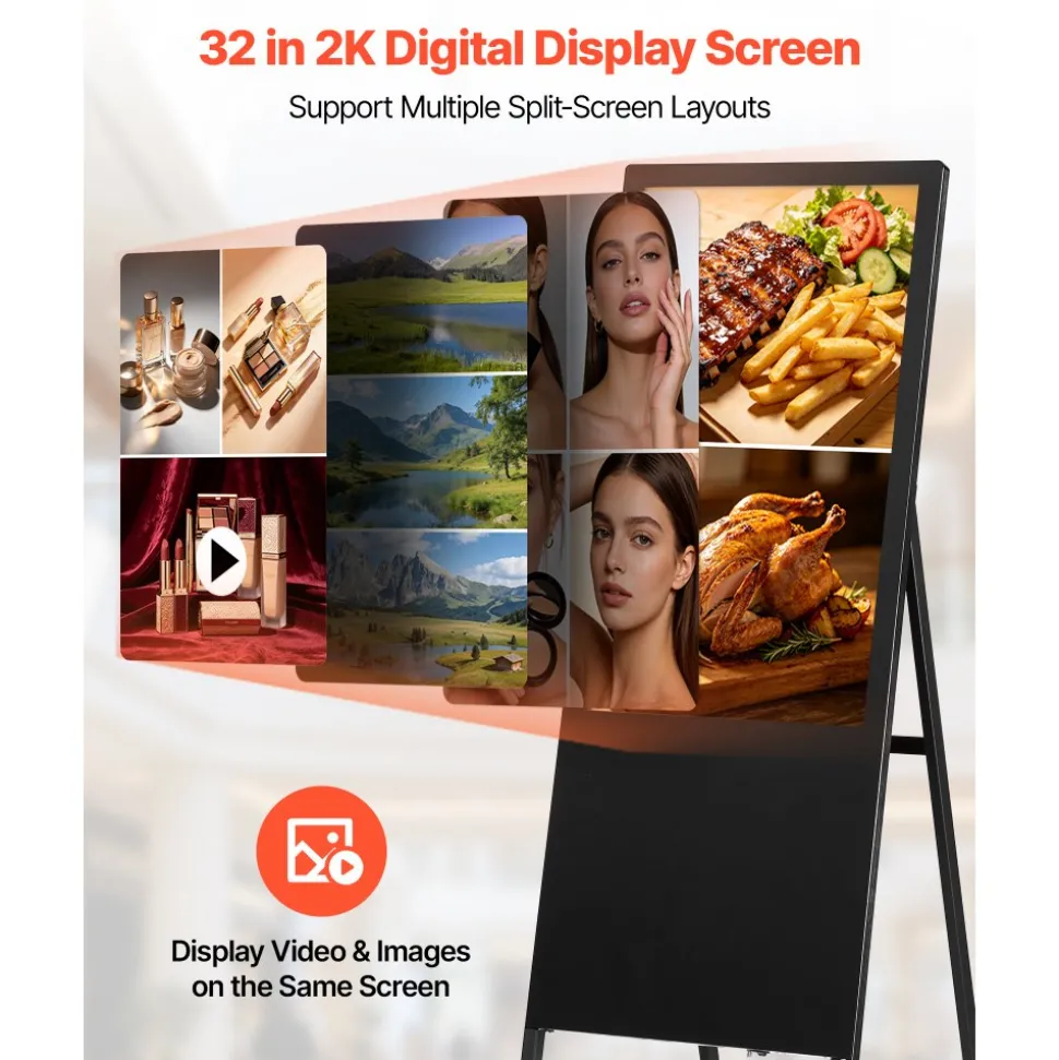 VEVOR 32 in Indoor Digital Signage Floor Standing Advertising Display Kiosk, with WiFi HDMI/USB Input Android OS, 178° Wide View, LCD Screen Interactive Monitor, Commercial Totem Vertical Poster