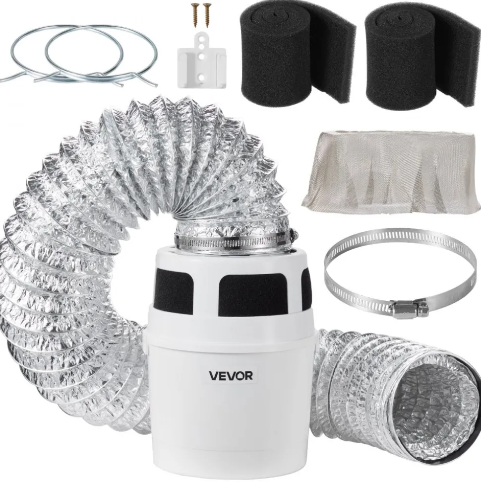 VEVOR 3-in-1 Indoor Dryer Vent Kit, with Bucket for Electric Dryer with 4-Inch by 5-Feet Extendable Exhaust Hose, Premium Quality & Light Weight & No Extra Accessories Required for Apartments, RVs