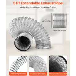 VEVOR 3-in-1 Indoor Dryer Vent Kit, with Bucket for Electric Dryer with 4-Inch by 5-Feet Extendable Exhaust Hose, Premium Quality & Light Weight & No Extra Accessories Required for Apartments, RVs