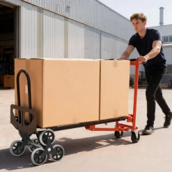 VEVOR 3 in 1 Industrial Convertible Stair Climbing Cart, 770 lbs Max Load, Folding Hand Truck Dolly with Handle & Wheels, Stair Climbing Utility Trolley for Transport & Moving, Orange & Silver