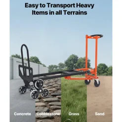 VEVOR 3 in 1 Industrial Convertible Stair Climbing Cart, 770 lbs Max Load, Folding Hand Truck Dolly with Handle & Wheels, Stair Climbing Utility Trolley for Transport & Moving, Orange & Silver