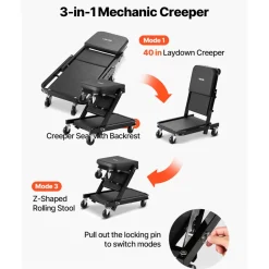 VEVOR 36 in 3-in-1 Folding Mechanic Creeper, Z-Creeper Garage Roller, 340 lbs Under Car Rolling Creeper with 6 Swivel Casters, Padded Headrest, Lay Down or Sit for Auto Repair