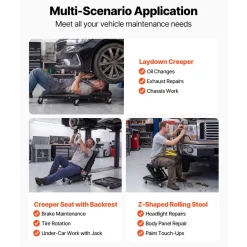 VEVOR 36 in 3-in-1 Folding Mechanic Creeper, Z-Creeper Garage Roller, 340 lbs Under Car Rolling Creeper with 6 Swivel Casters, Padded Headrest, Lay Down or Sit for Auto Repair