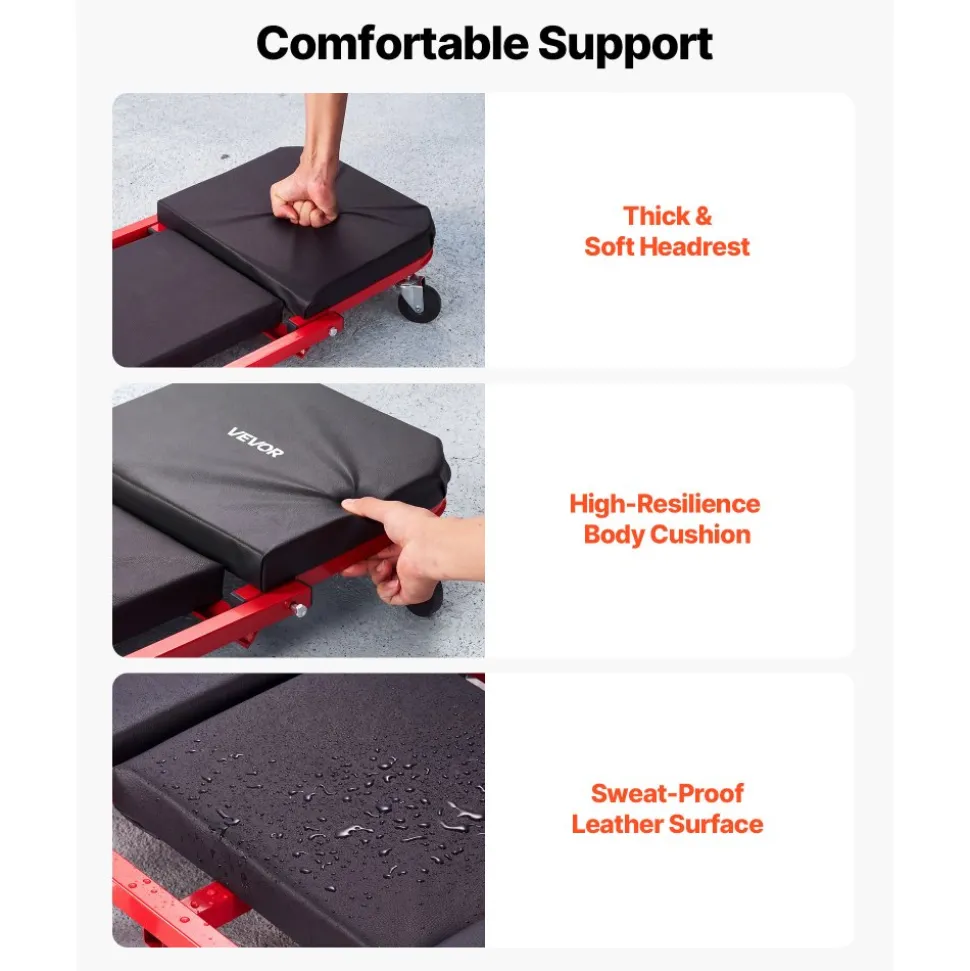 VEVOR 40 in 2-in-1 Folding Mechanic Creeper, Z Creeper Seat & Under Car Garage Roller, 450 lbs Rolling Creeper Stool with 6 Swivel Casters, Padded Headrest for Auto Repair