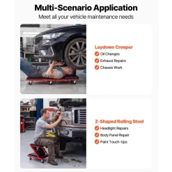 VEVOR 40 in 2-in-1 Folding Mechanic Creeper, Z Creeper Seat & Under Car Garage Roller, 450 lbs Rolling Creeper Stool with 6 Swivel Casters, Padded Headrest for Auto Repair