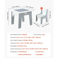 VEVOR 4 in 1 Kid Activity Table and 2 Chairs Set, Graffiti & Building Blocks Double-Sided Tabletop, Toddler Play Table with Storage for Kids 3+ Years, Large Storage Space, Gift for Boys & Girls, White
