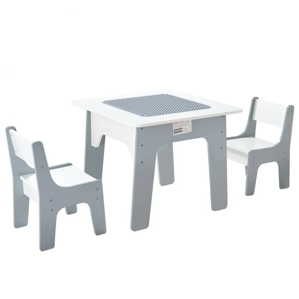 VEVOR 4 in 1 Kid Activity Table and 2 Chairs Set, Graffiti & Building Blocks Double-Sided Tabletop, Toddler Play Table with Storage for Kids 3+ Years, Large Storage Space, Gift for Boys & Girls, White