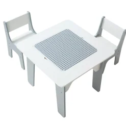 VEVOR 4 in 1 Kid Activity Table and 2 Chairs Set, Graffiti & Building Blocks Double-Sided Tabletop, Toddler Play Table with Storage for Kids 3+ Years, Large Storage Space, Gift for Boys & Girls, White