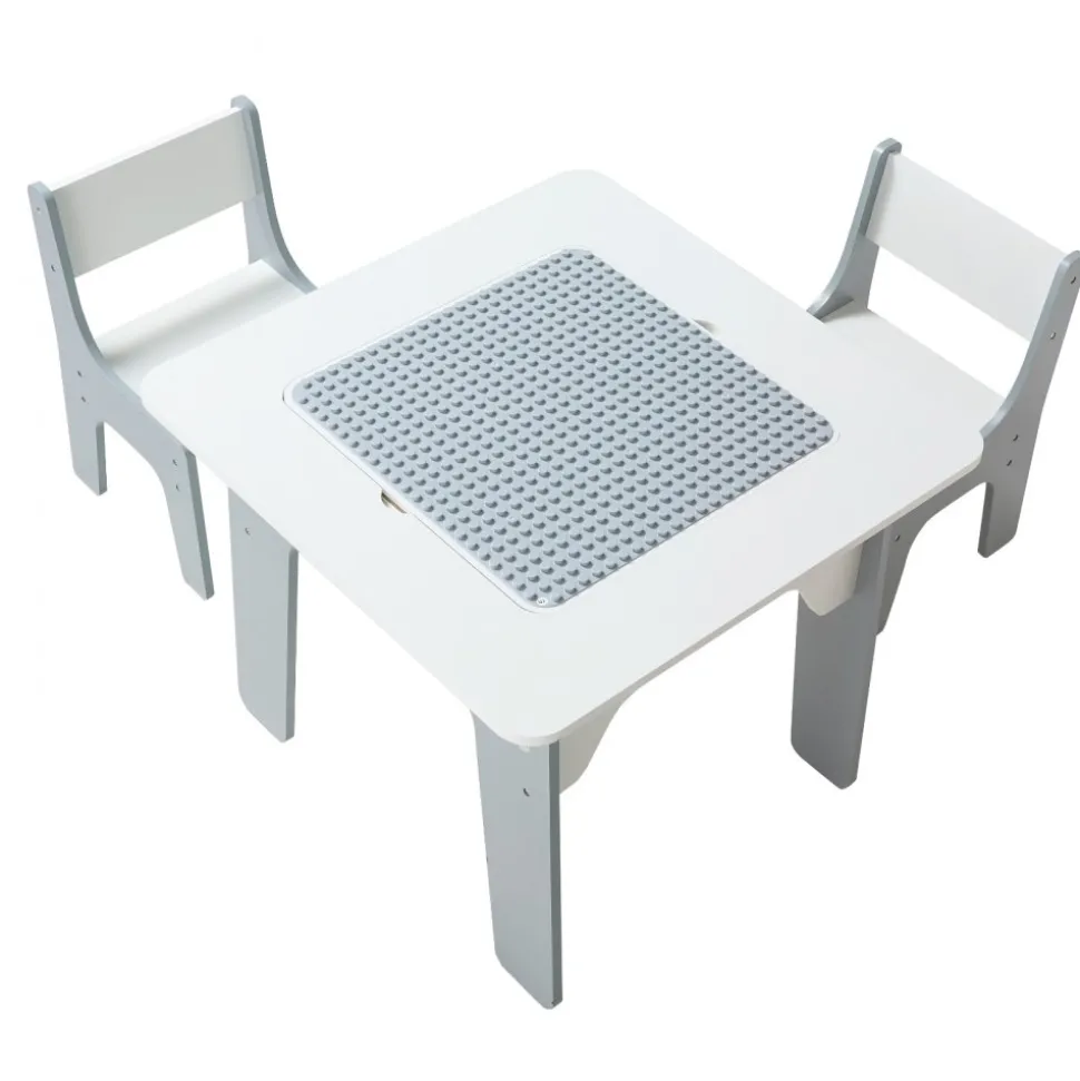 VEVOR 4 in 1 Kid Activity Table and 2 Chairs Set, Graffiti & Building Blocks Double-Sided Tabletop, Toddler Play Table with Storage for Kids 3+ Years, Large Storage Space, Gift for Boys & Girls, White