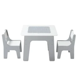 VEVOR 4 in 1 Kid Activity Table and 2 Chairs Set, Graffiti & Building Blocks Double-Sided Tabletop, Toddler Play Table with Storage for Kids 3+ Years, Large Storage Space, Gift for Boys & Girls, White