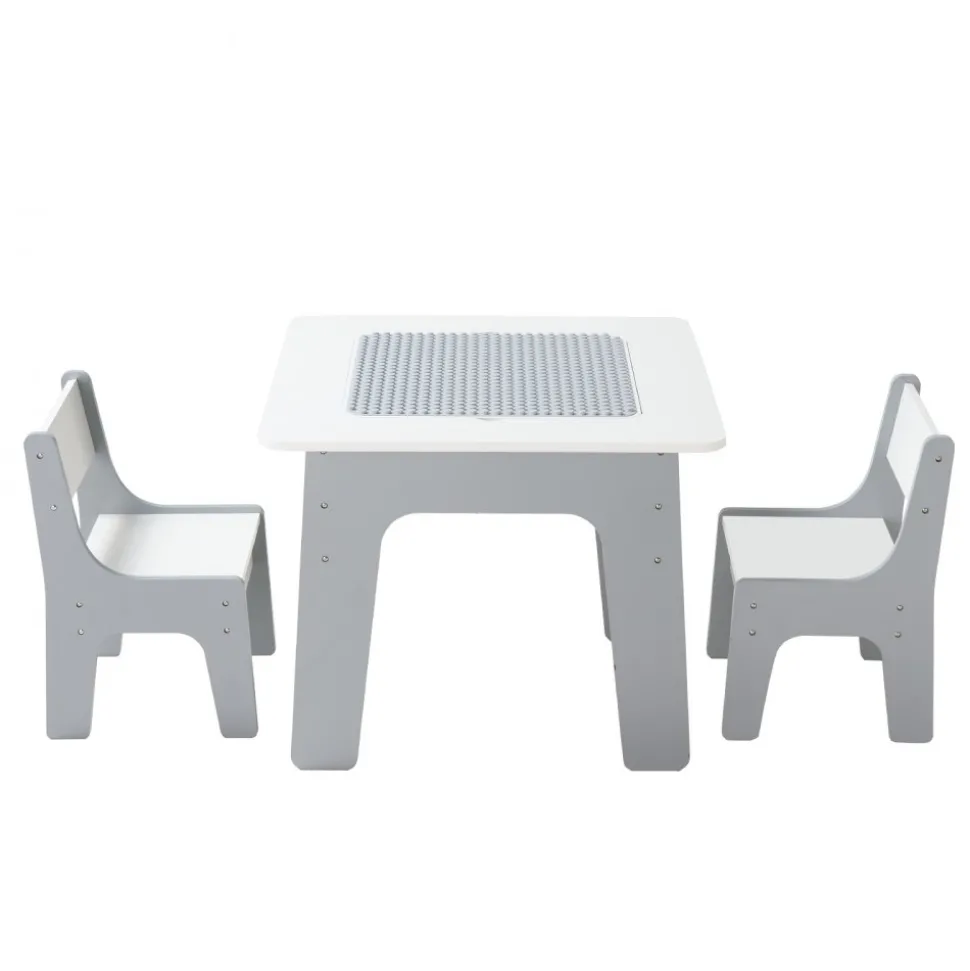 VEVOR 4 in 1 Kid Activity Table and 2 Chairs Set, Graffiti & Building Blocks Double-Sided Tabletop, Toddler Play Table with Storage for Kids 3+ Years, Large Storage Space, Gift for Boys & Girls, White