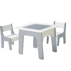 VEVOR 4 in 1 Kid Activity Table and 2 Chairs Set, Graffiti & Building Blocks Double-Sided Tabletop, Toddler Play Table with Storage for Kids 3+ Years, Large Storage Space, Gift for Boys & Girls, White