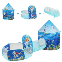 VEVOR 3 in 1 Kids Play Tent with Tunnel, Basketball Hoop for Boys, Girls, Babies and Toddlers, Indoor/Outdoor Pop Up Playhouse with Carrying Bag & Banding Straps Birthday Gifts, Blue Ocean