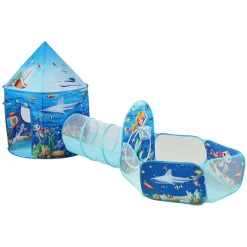 VEVOR 3 in 1 Kids Play Tent with Tunnel, Basketball Hoop for Boys, Girls, Babies and Toddlers, Indoor/Outdoor Pop Up Playhouse with Carrying Bag & Banding Straps Birthday Gifts, Blue Ocean