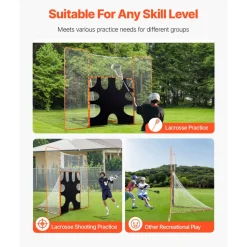 VEVOR 3-IN-1 Lacrosse Goal, 12x9 ft Lacrosse Net with Backstop and Target, Quick & Easy Setup Backyard Rebounder Equipment, Steel Frame Training Nets, Suitable for Youth Adult Training, Orange