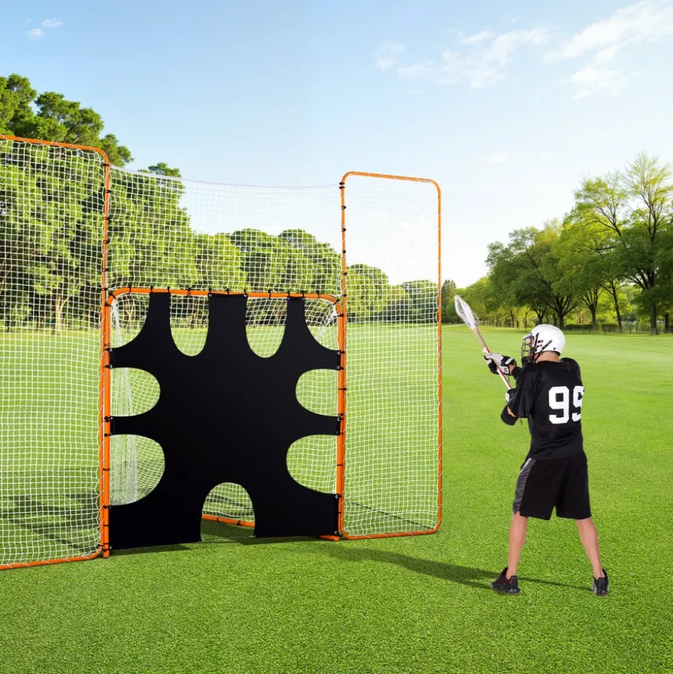 VEVOR 3-IN-1 Lacrosse Goal, 12x9 ft Lacrosse Net with Backstop and Target, Quick & Easy Setup Backyard Rebounder Equipment, Steel Frame Training Nets, Suitable for Youth Adult Training, Orange
