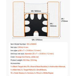 VEVOR 3-IN-1 Lacrosse Goal, 12x9 ft Lacrosse Net with Backstop and Target, Quick & Easy Setup Backyard Rebounder Equipment, Steel Frame Training Nets, Suitable for Youth Adult Training, Orange
