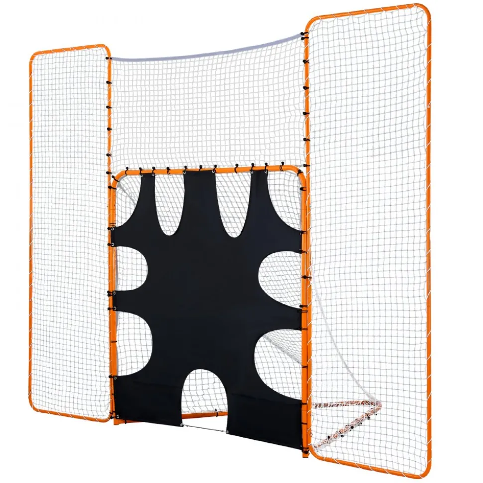 VEVOR 3-IN-1 Lacrosse Goal, 12x9 ft Lacrosse Net with Backstop and Target, Quick & Easy Setup Backyard Rebounder Equipment, Steel Frame Training Nets, Suitable for Youth Adult Training, Orange