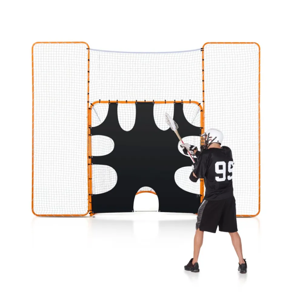 VEVOR 3-IN-1 Lacrosse Goal, 12x9 ft Lacrosse Net with Backstop and Target, Quick & Easy Setup Backyard Rebounder Equipment, Steel Frame Training Nets, Suitable for Youth Adult Training, Orange