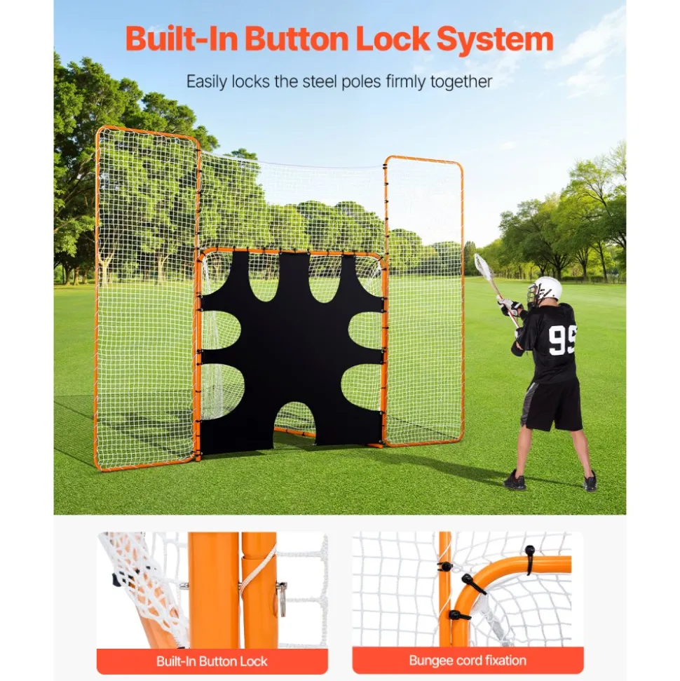 VEVOR 3-IN-1 Lacrosse Goal, 12x9 ft Lacrosse Net with Backstop and Target, Quick & Easy Setup Backyard Rebounder Equipment, Steel Frame Training Nets, Suitable for Youth Adult Training, Orange