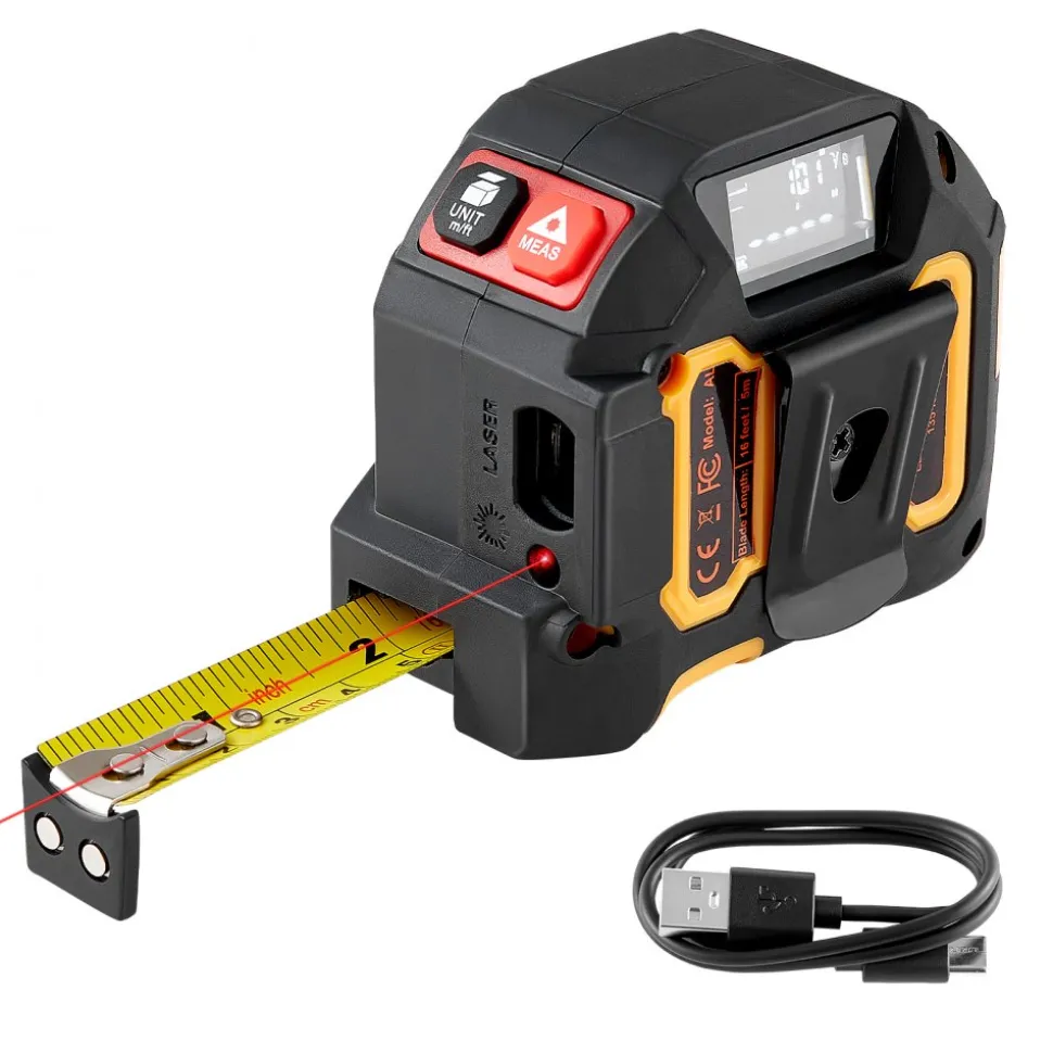 VEVOR 2-in-1 Laser Tape Measure, 135Ft Rechargeable Laser Measurement Tool & 16Ft Measuring Tape with Magnetic, 4 Modes-Length, Area, Volume, Continuous,ft/in/m/ft+in Unit,for Outdoor,Decoration