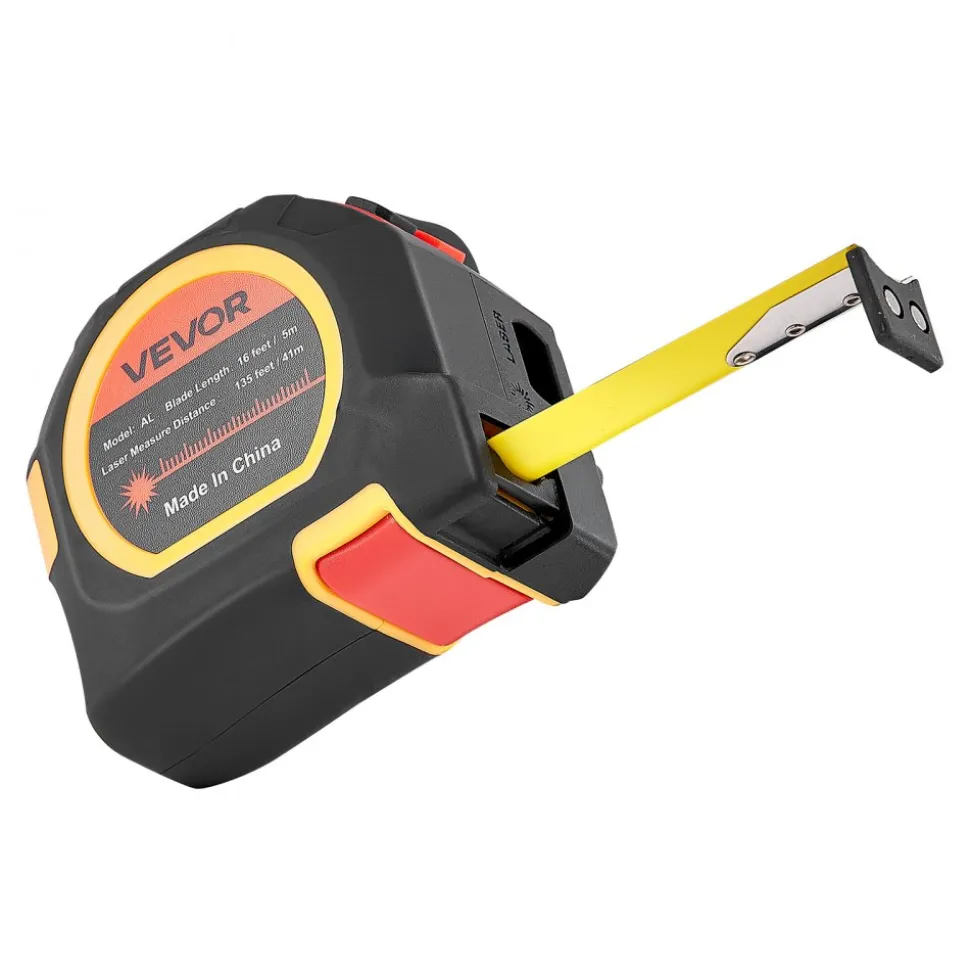 VEVOR 2-in-1 Laser Tape Measure, 135Ft Rechargeable Laser Measurement Tool & 16Ft Measuring Tape with Magnetic, 4 Modes-Length, Area, Volume, Continuous,ft/in/m/ft+in Unit,for Outdoor,Decoration