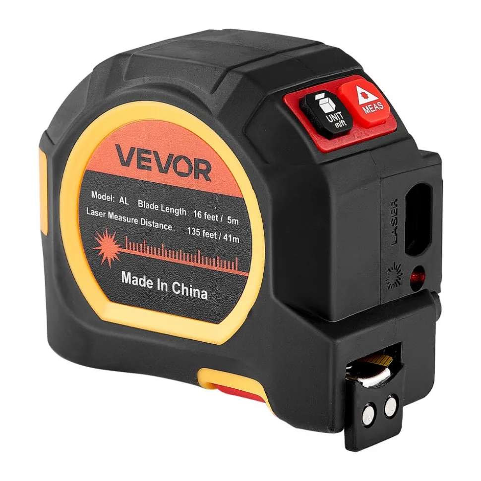 VEVOR 2-in-1 Laser Tape Measure, 135Ft Rechargeable Laser Measurement Tool & 16Ft Measuring Tape with Magnetic, 4 Modes-Length, Area, Volume, Continuous,ft/in/m/ft+in Unit,for Outdoor,Decoration