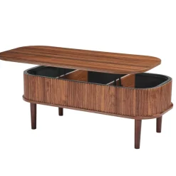 VEVOR 39.4 in Lift Top Coffee Table, Fluted Oval Coffee Table with 3 Hidden Compartment, Mid Century Wooden Oval Center Desk with Storage, Lift Up Tabletop for Home & Office, Easy Assembly, Walnut