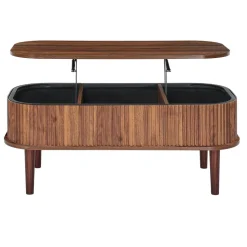 VEVOR 39.4 in Lift Top Coffee Table, Fluted Oval Coffee Table with 3 Hidden Compartment, Mid Century Wooden Oval Center Desk with Storage, Lift Up Tabletop for Home & Office, Easy Assembly, Walnut