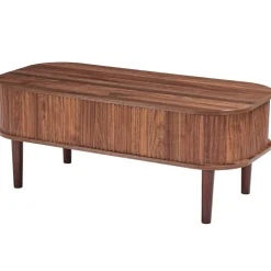 VEVOR 39.4 in Lift Top Coffee Table, Fluted Oval Coffee Table with 3 Hidden Compartment, Mid Century Wooden Oval Center Desk with Storage, Lift Up Tabletop for Home & Office, Easy Assembly, Walnut