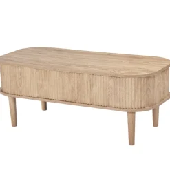 VEVOR 39.4 in Lift Top Coffee Table, Fluted Oval Coffee Table with 3 Hidden Compartment, Mid Century Wooden Oval Center Desk with Storage, Lift Up Tabletop for Home & Office, Easy Assembly, Burlywood
