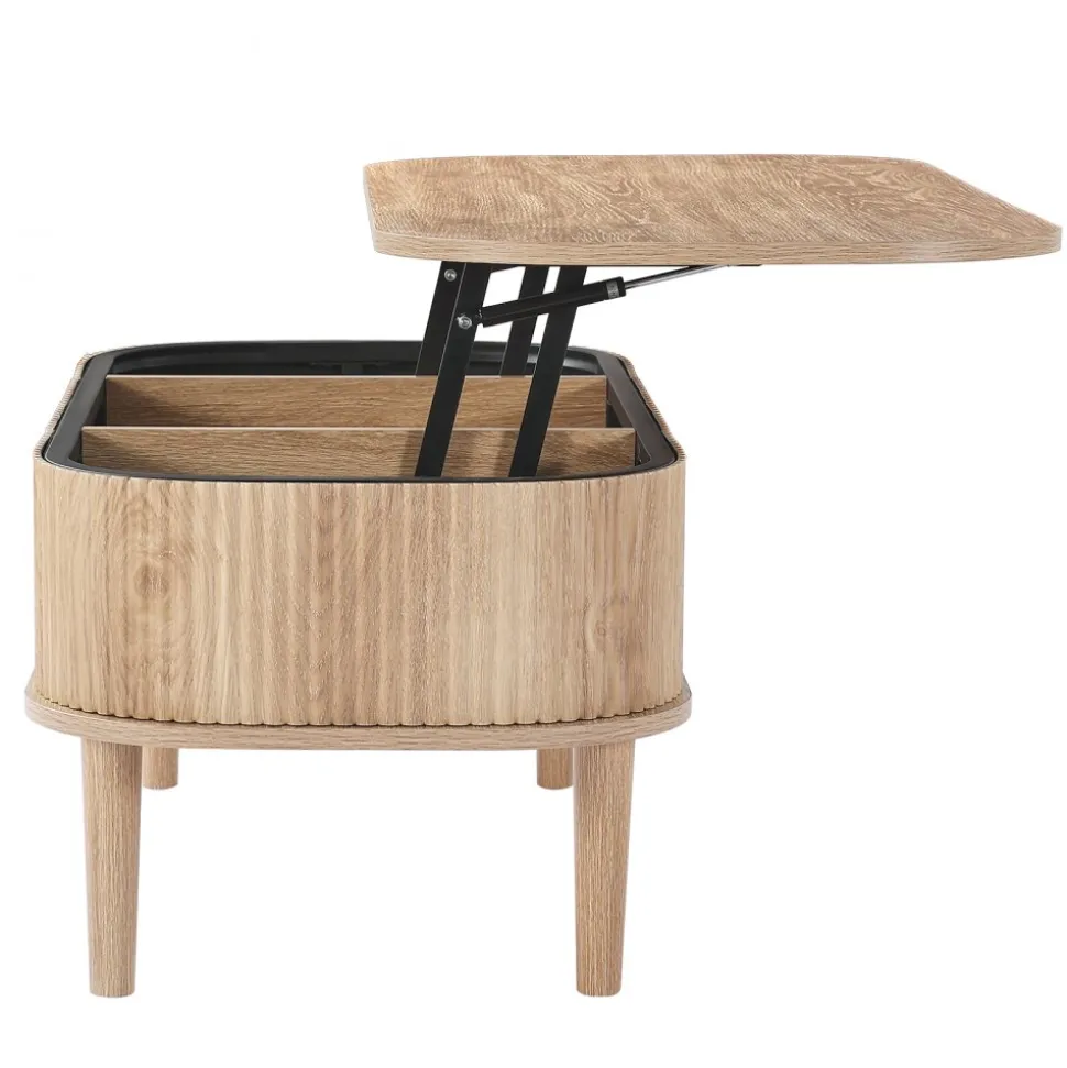 VEVOR 39.4 in Lift Top Coffee Table, Fluted Oval Coffee Table with 3 Hidden Compartment, Mid Century Wooden Oval Center Desk with Storage, Lift Up Tabletop for Home & Office, Easy Assembly, Burlywood