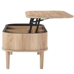 VEVOR 39.4 in Lift Top Coffee Table, Fluted Oval Coffee Table with 3 Hidden Compartment, Mid Century Wooden Oval Center Desk with Storage, Lift Up Tabletop for Home & Office, Easy Assembly, Burlywood