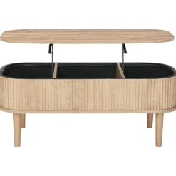 VEVOR 39.4 in Lift Top Coffee Table, Fluted Oval Coffee Table with 3 Hidden Compartment, Mid Century Wooden Oval Center Desk with Storage, Lift Up Tabletop for Home & Office, Easy Assembly, Burlywood